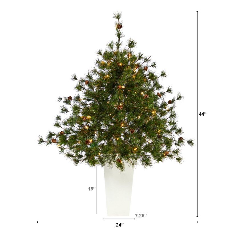 Nearly Natural 3.67-ft Colorado Mountain Pine Artificial Christmas Tree with 50 Clear Lights. 171 Bendable Branches and Pine Cones in Planter, 5 of 9