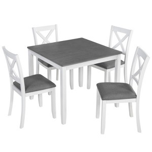 Gulches 5-Piece Modern Dining Set for 4 - 34.5" Grey & White Two-Tone Square Table + 4 X-Back Chairs, Space-Saving for Small Kitchen/Dining Room - 1 of 4