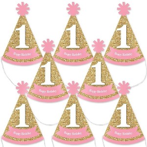 Big Dot of Happiness 1st Birthday Girl - Fun To Be One - Mini Cone First Birthday Party Hats - Small Little Party Hats - Set of 8 - 1 of 4