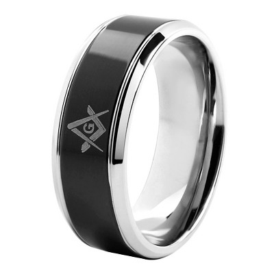 Men's West Coast Jewelry Stainless Steel with Blackplated Masonic Center Band Ring (8)