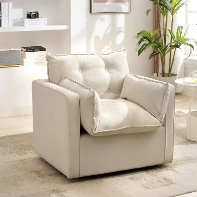 Swivel Accent Chair, Mid Century Modern Arm Chair for Living Room, Comfy Single Sofa Chair Reading Sofa with Metal Base