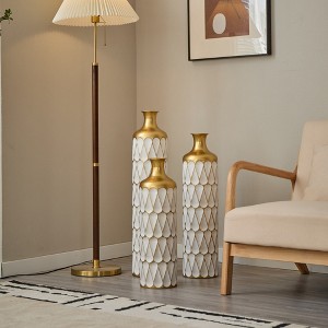 Grungis  Gold & White Metal Flower Vase Set of 3,Textured Cylinder Decorative Vases  for Glam Home Decor (23.6"/27.5"/31.5" Tall),Gold+White - 1 of 4