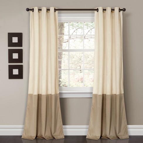 Prima Velvet Color Block Room Darkening Window Curtain Set 38x84