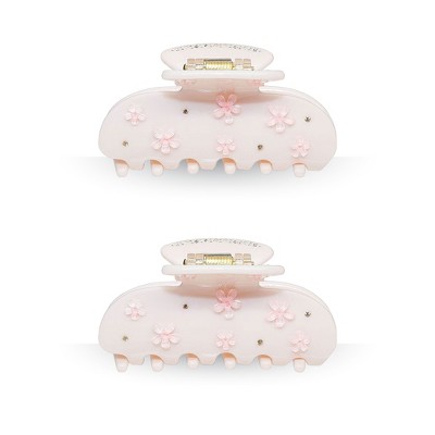 LA Glam Co. Hollywood 3" Claw Clips - All Hair - 2-Pack - Light Pink Flowers