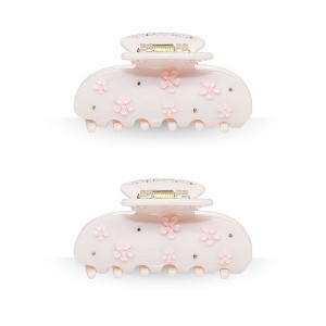 LA Glam Co. Hollywood 3" Claw Clips - All Hair - 2-Pack - Light Pink Flowers - 1 of 1