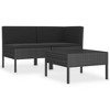 vidaXL 3 Piece Patio Lounge Set with Cushions Poly Rattan Black - 2 of 4