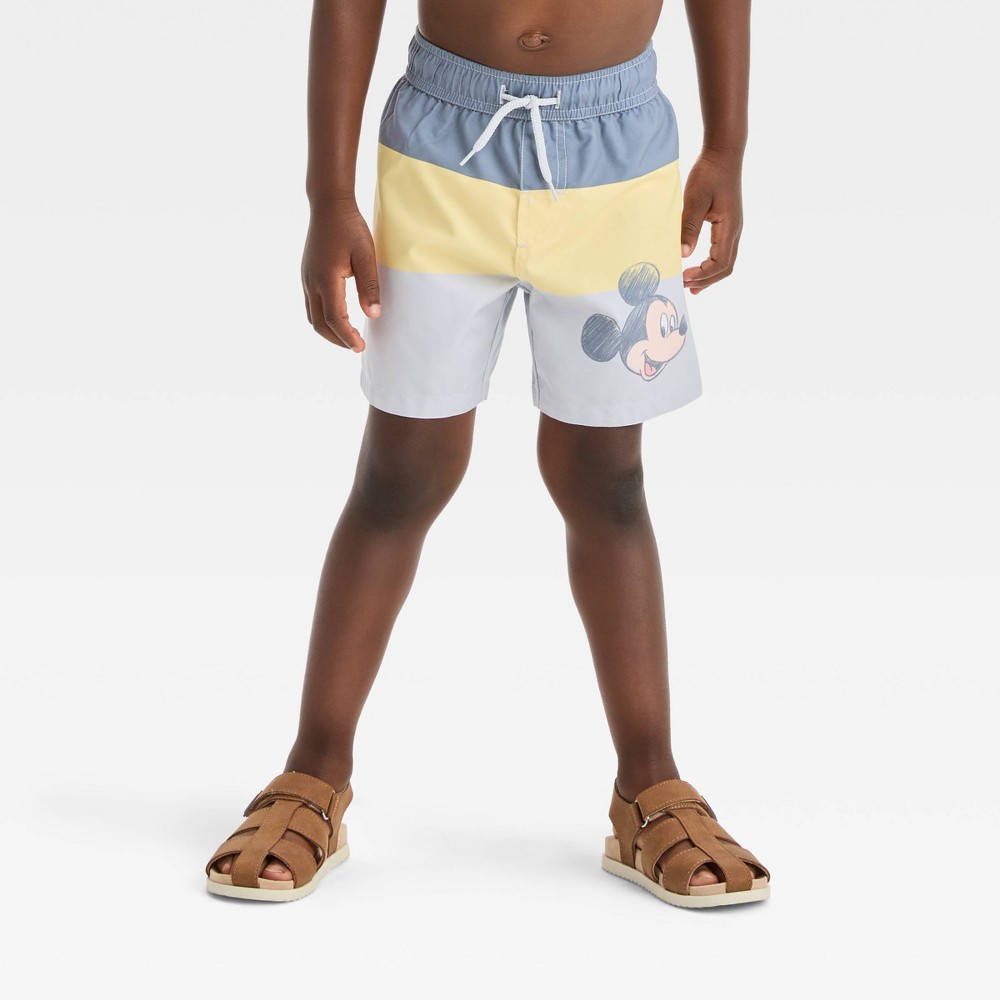 Photos - Swimwear Disney Toddler Boys'  Mickey Mouse Colorblock Swim Shorts - Gray 4T 
