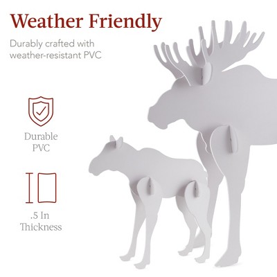 White PVC Moose Family Silhouette Christmas Yard Decor with Ground Stakes