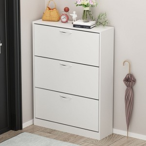 FUFU&GAGA White Modern Shoe Storage Cabinet with 3 Flip Drawers - 1 of 4