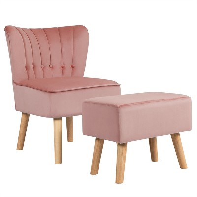 Tangkula Velvet Armless chair & Ottoman Set Leisure Sofa Chair with Footstool Pink BlueGreen