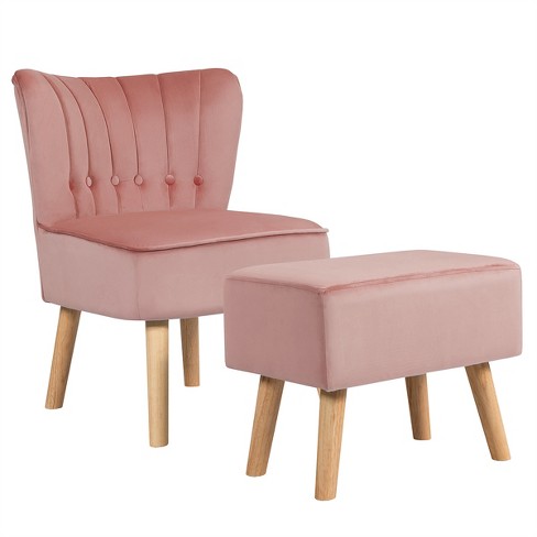 Pink velvet chair online and footstool