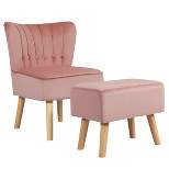 Tangkula Velvet Armless chair & Ottoman Set Leisure Sofa Chair with Footstool Pink BlueGreen