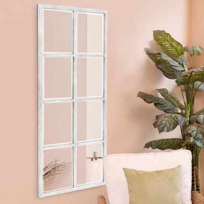 White Washed Rectangular Bronze and Silver Wall Mirror