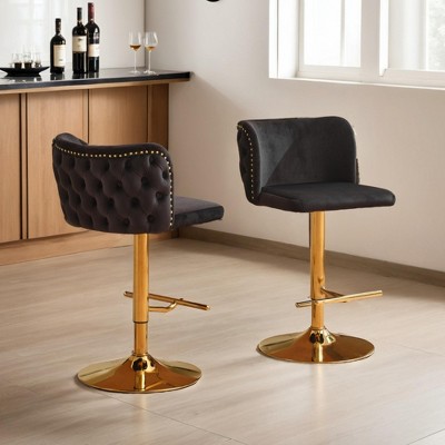 2 Pcs Velvet Upholstered Bar Stool 360° Swivel Bar Stool, Counter Height Bar Stool with Base for Home Bar - Leovsnove
