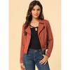 Allegra K Women's Notched Collar Zip Closure Biker Motocycle Denim Jacket - 2 of 4