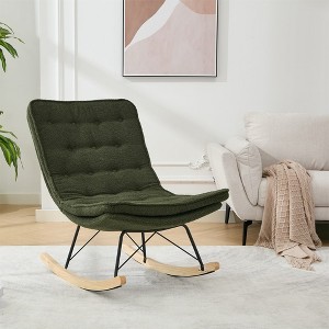 Upholstered Armless Lazy Rocking Chair with Wide Backrest and Seat Wood Base - 1 of 4