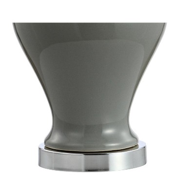 Gray Ceramic and Chrome Ginger Jar Table Lamp Set