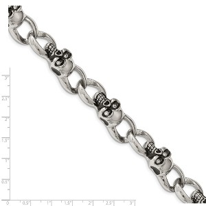 Chisel Stainless Steel Antiqued and Polished with Cubic Zirconia Skull Link 9" Bracelet - 1 of 4