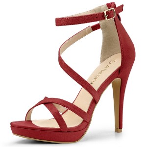 Allegra K Women's Back Zipper Platform Stiletto Heels Ankle Strap Sandals - 1 of 4