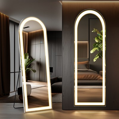 FURNIinspire Full Length Mirrors Floor Standing Mirror With Stand, Wall Mounted Hanging Full-Body Mirror For Bedroom, Dressing Room, White, 20"*63"