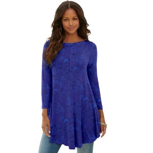 Roaman's Women's Plus Size Boatneck Swing Ultra Drape Tunic - 1 of 4