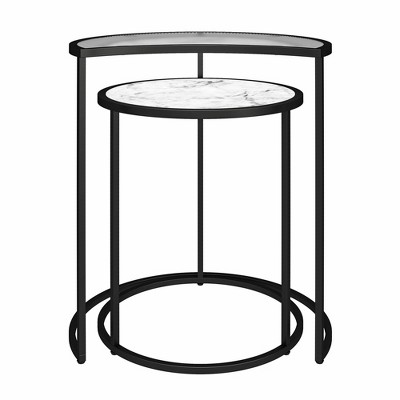 Lunar Crescent Nesting End Tables with White Marble and Glass