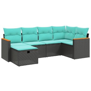 vidaXL Patio Sofa Set - 6 Piece Seater with Cushions - Black PE Rattan & Powder-Coated Steel - Ideal for Outdoor Patio, Terrace, or Garden - 1 of 4