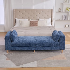 GDFStudio Yorick Modern Rubberwood Chenille Upholstered Bench with 2 Bolster Pillows - 1 of 4