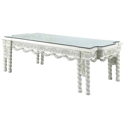 Elegant Antique White and Glass 108'' Vanaheim Dining Table