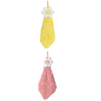 REGALWOVEN Chenille Soft Absorbent Flower Hanging Hand Towels for Bathroom 2 Pcs