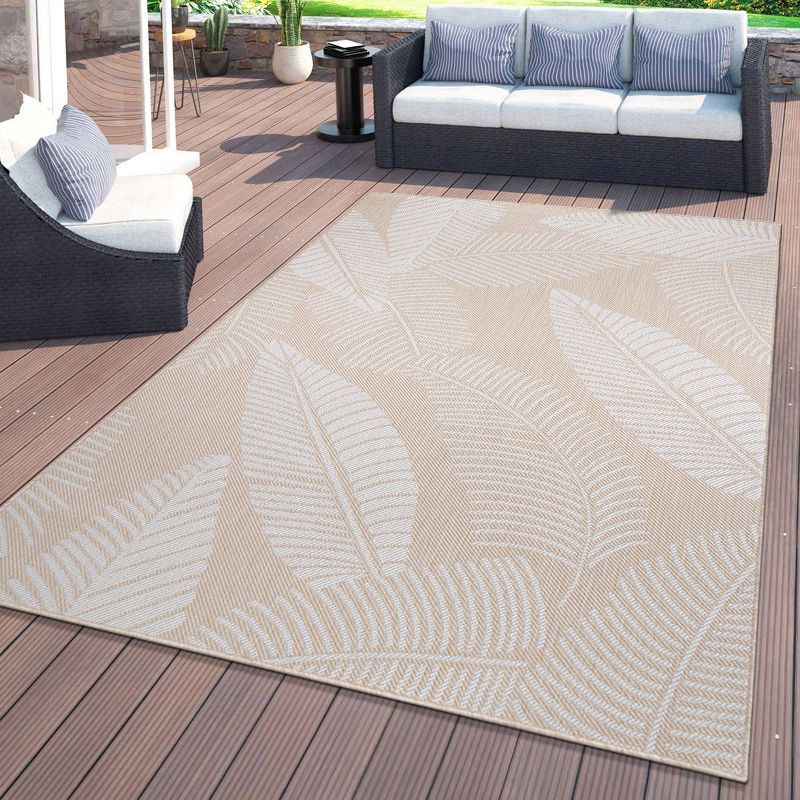 World Rug Gallery Distressed Palm Leaves Textured Flat Weave Indoor/Outdoor Area Rug, 3 of 18