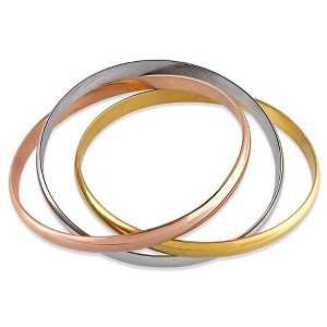 EVERLY JEWELRY | Stainless Steel Three stone Bangle Bracelet Set, 7.5 in - 1 of 1