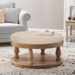 NicBex Modern Large Round Ottoman Coffee Table with Storage Lower Base,Upholstered Wooden Center Table for Living Room - 1 of 4