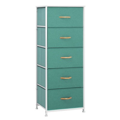 Pellebant Vertical Dresser for Bedroom Storage Tower 5-Drawer Steel Frame Wood Top Easy Pull Non-woven Fabrics Drawer