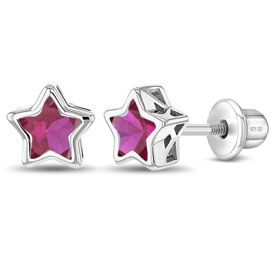 Girls' CZ Bezel Star Screw Back Sterling Silver Earrings - In Season Jewelry