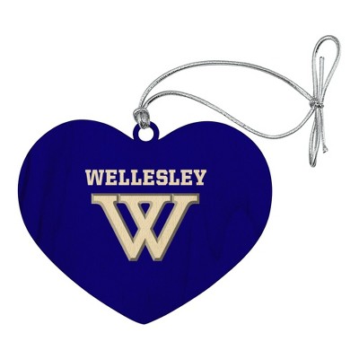 Wellesley College Primary Logo Heart Love Wood Christmas Tree Holiday Ornament