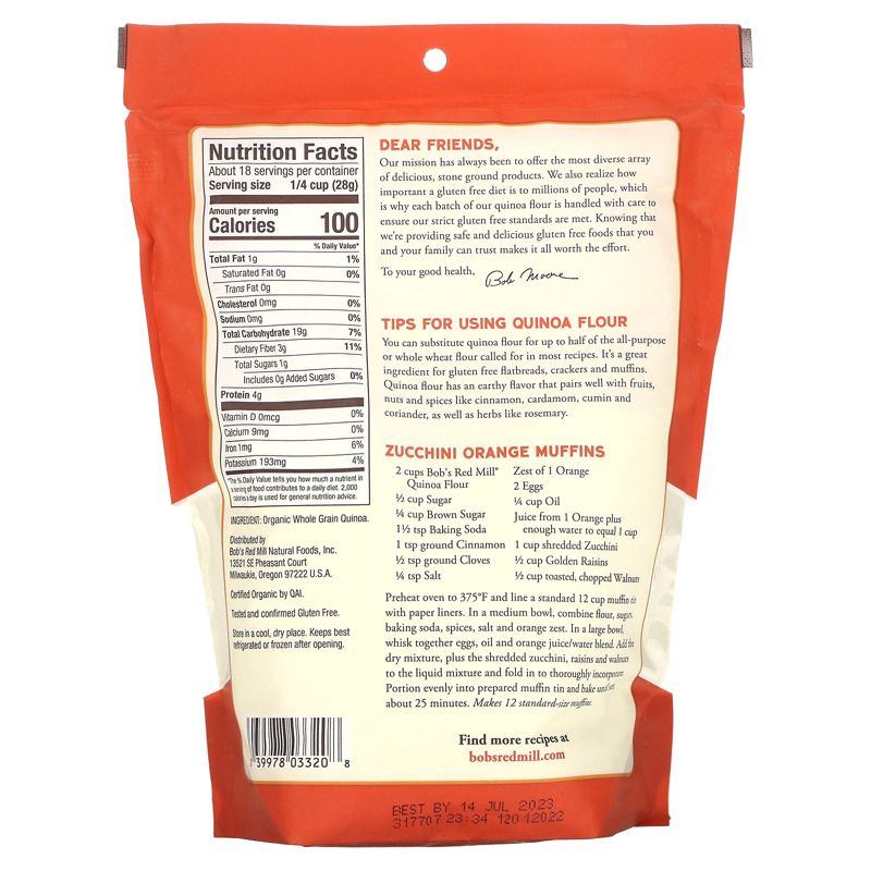 Bob's Red Mill Organic, Whole Grain Quinoa Flour, 18 oz (510 g), 2 of 3