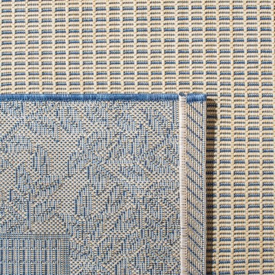 Natural and Blue Floral Border Square Outdoor Rug