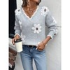 Women's V-Neck Long-Sleeve Sweater Casual Color-Block Lace Collar Jacquard Pullover - 3 of 4