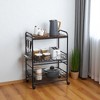 Mshliw 3-Tier Rolling Kitchen Cart with 2 Pull-Out Fruit Baskets, Microwave Stand on Wheels with Side Hooks and Storage Shelves for Dining Room - 3 of 4