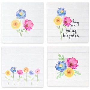 Stoneware Floral Tile Coasters 4" – Assorted Set of 12 with Cork Backing by Melrose - 1 of 3