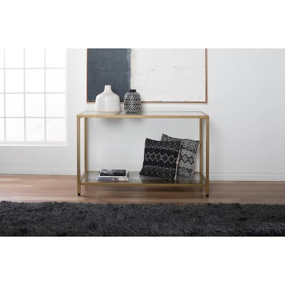 47" Gold Metal and Glass Console Table with Storage