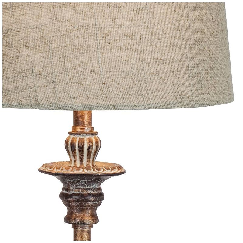 Regency Hill Bentley Traditional Buffet Table Lamp 31 1/2" Tall Weathered Brown Linen Fabric Drum Shade for Bedroom Living Room Bedside Nightstand, 3 of 8