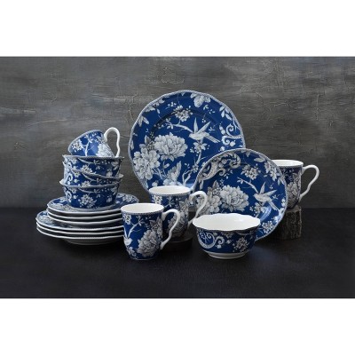 Adelaide Toile Porcelain 16-Piece Dinnerware Set in Dark Blue