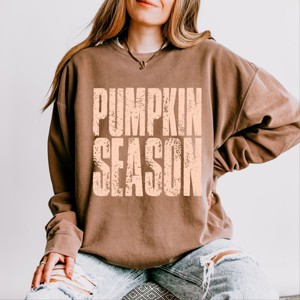Pumpkin Season Stacked Distressed - Women's Lightweight Garment Dyed Sweatshirt - 1 of 3