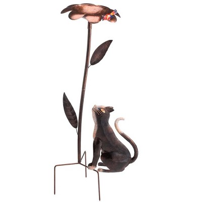 Wind & Weather Metal Cat, Bird and Flower Birdbath