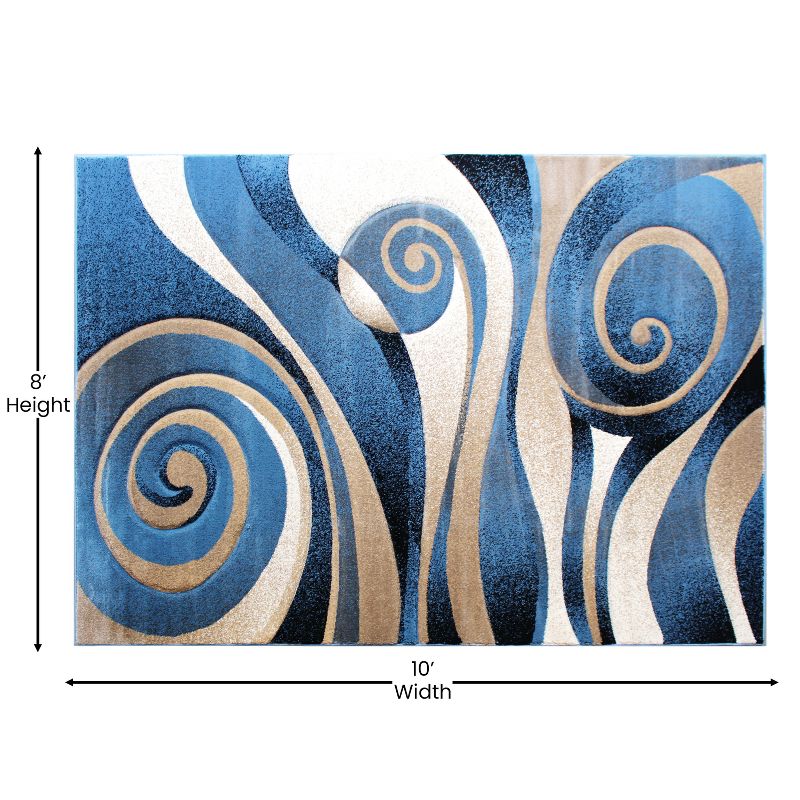 Emma and Oliver Modern Abstract Ultra Soft Olefin Area Rug with Swirl Design and Durable Jute Backing, 4 of 7