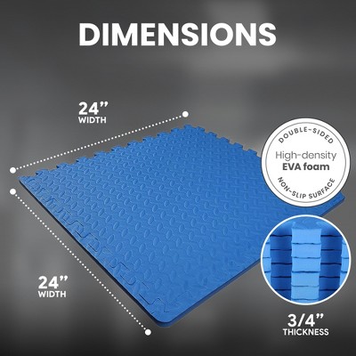 Blue 24 Square Feet EVA Foam Interlocking Gym Floor Tiles