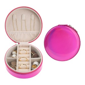 Unique Bargains Travel Round Small Portable PU Leather Jewelry Organizer Case Storage - 1 of 4