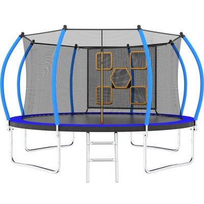 HFYee 1214/8*14FT Round Jump Trampoline Enclosure & Ladder for Backyard Fitness for Ages 8+